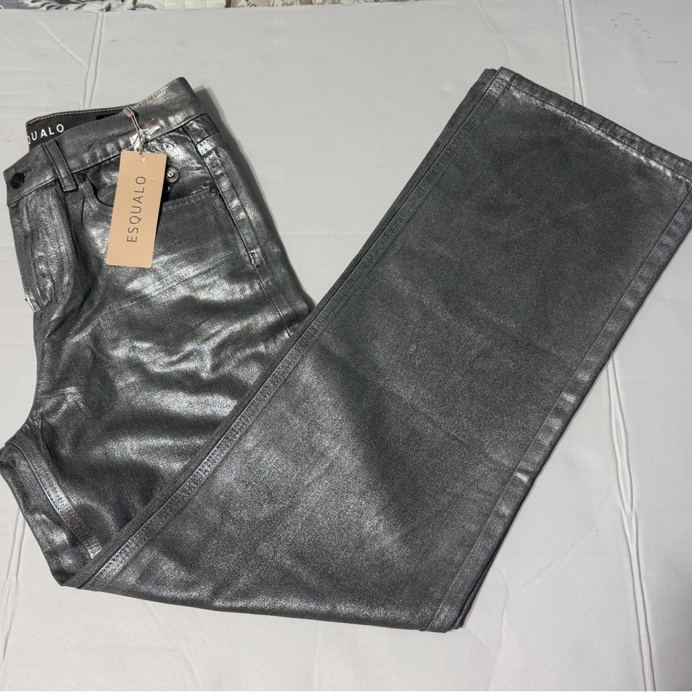 ESQUALO Metallic Coated Straight Jeans